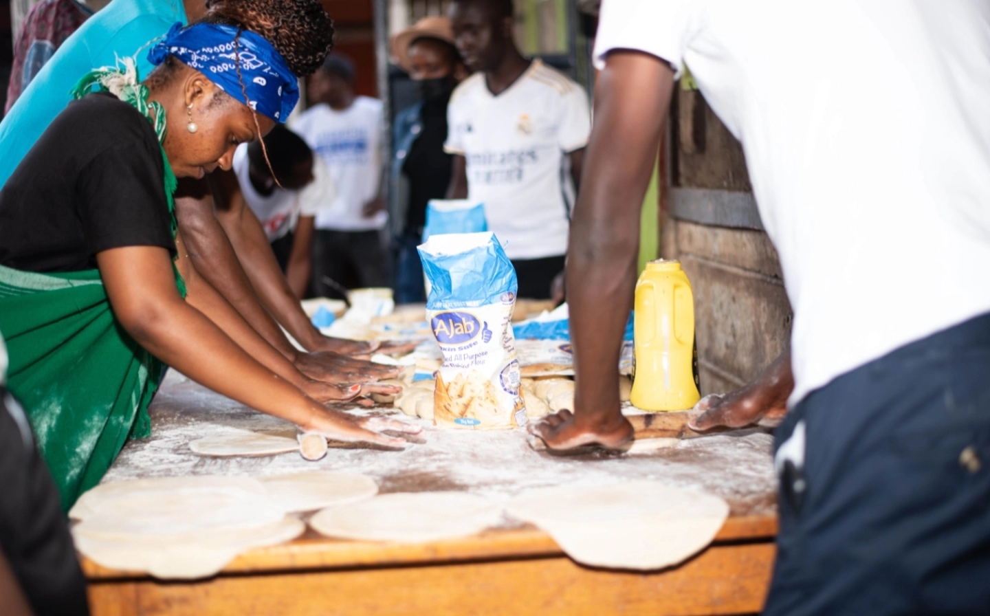 Volunteer walking with child